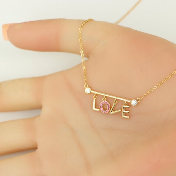 Dainty Rose Gold LOVE Pendant Necklace with Adjustable Chain, XPNL0203 - Picture 5 of 13